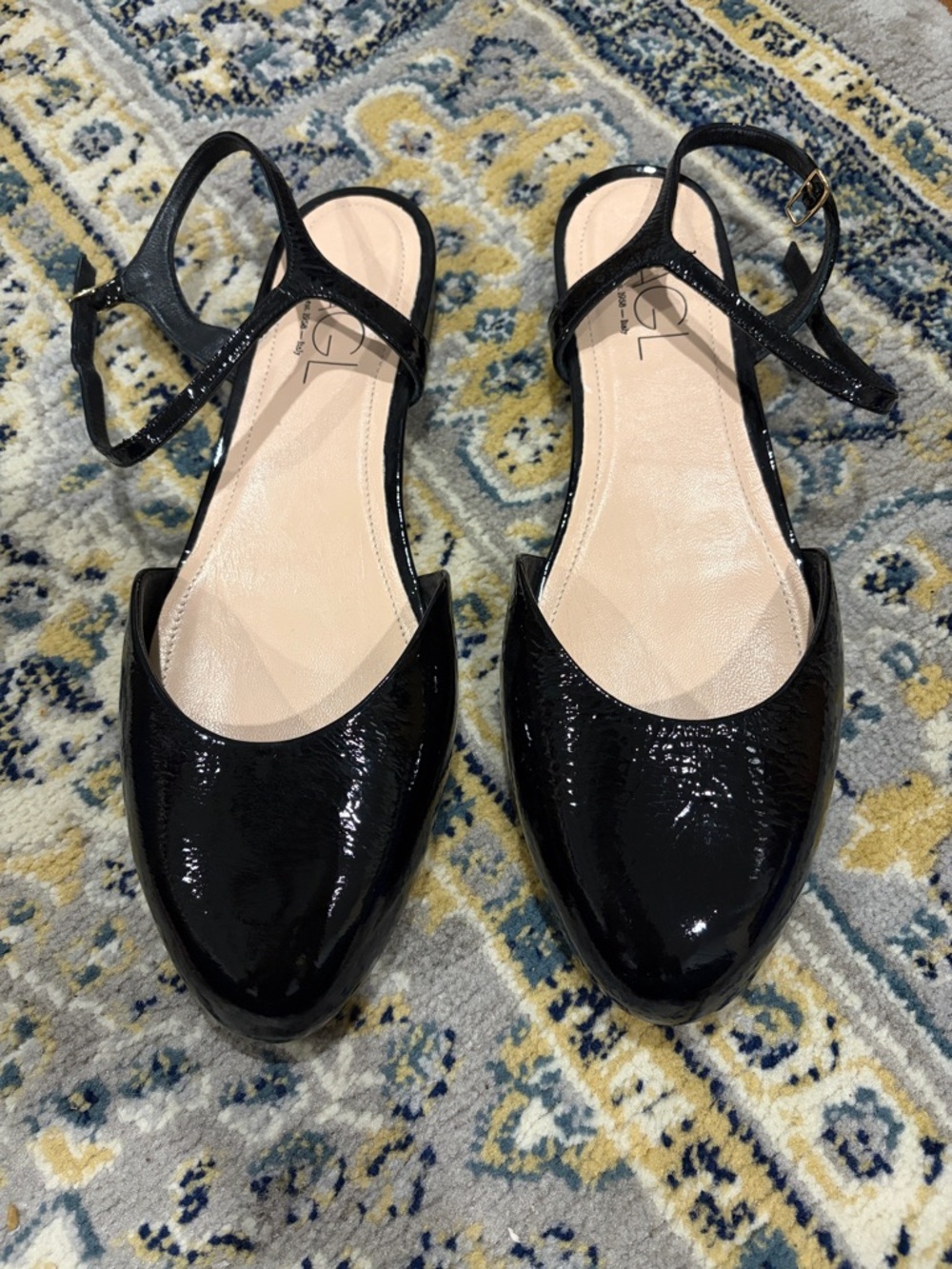Agl Black Patent Leather Pointed Slingback Flats